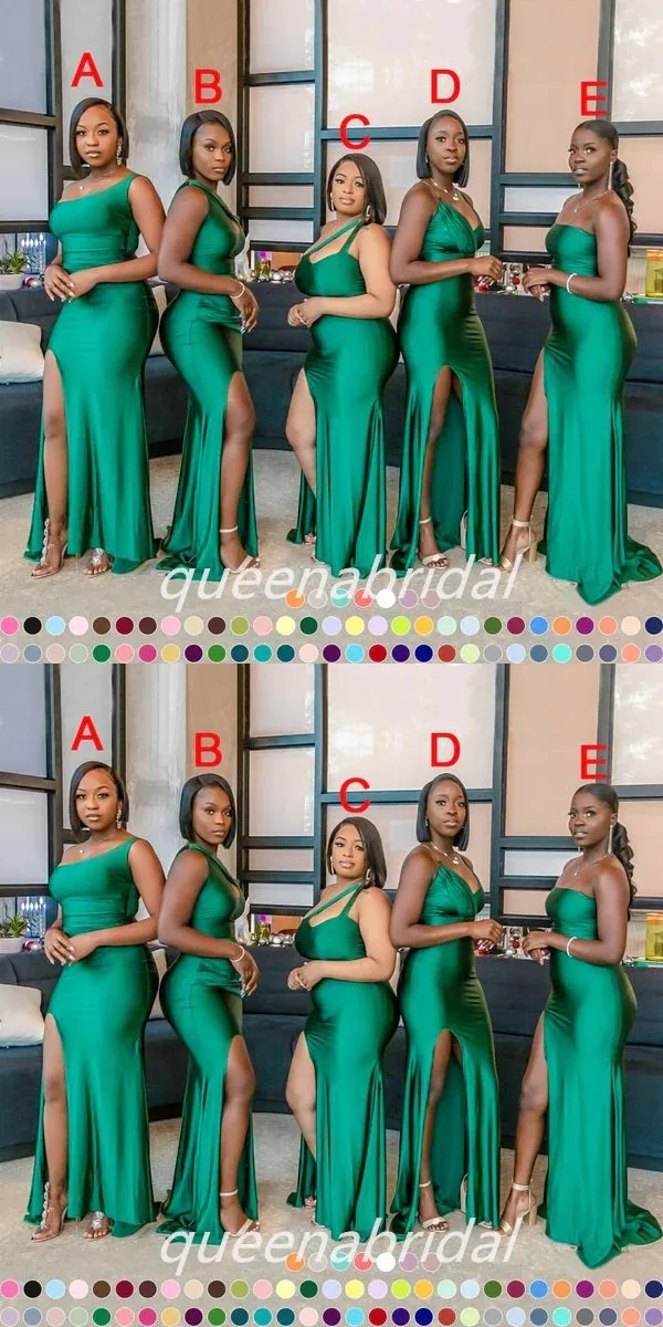 Mismatched Green Mermaid Side Slit Maxi Long Bridesmaid Dresses, BDS0138