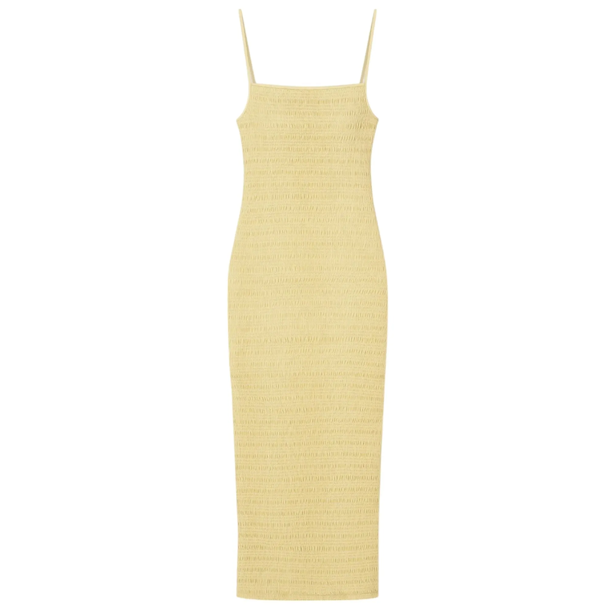 Nanushka Lemongrass Barra Smocked Okobor Alt-Leather Midi Dress