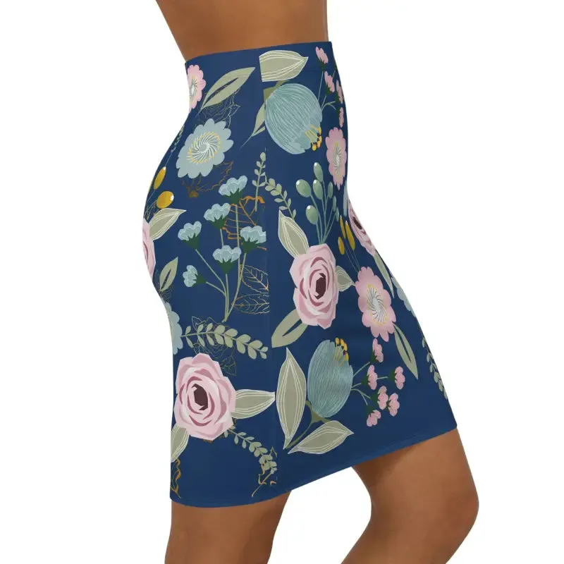 Navy Blue Mini Skirt with Spring Florals Bold Looks