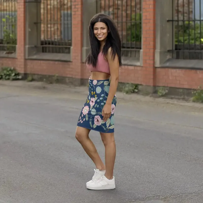 Navy Blue Mini Skirt with Spring Florals Bold Looks