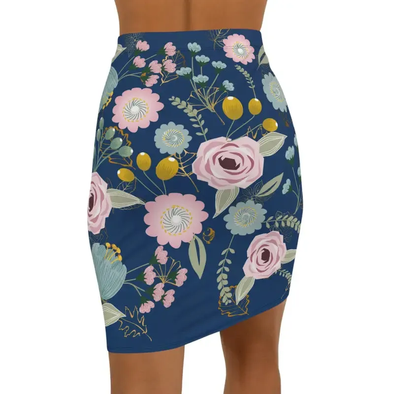 Navy Blue Mini Skirt with Spring Florals Bold Looks
