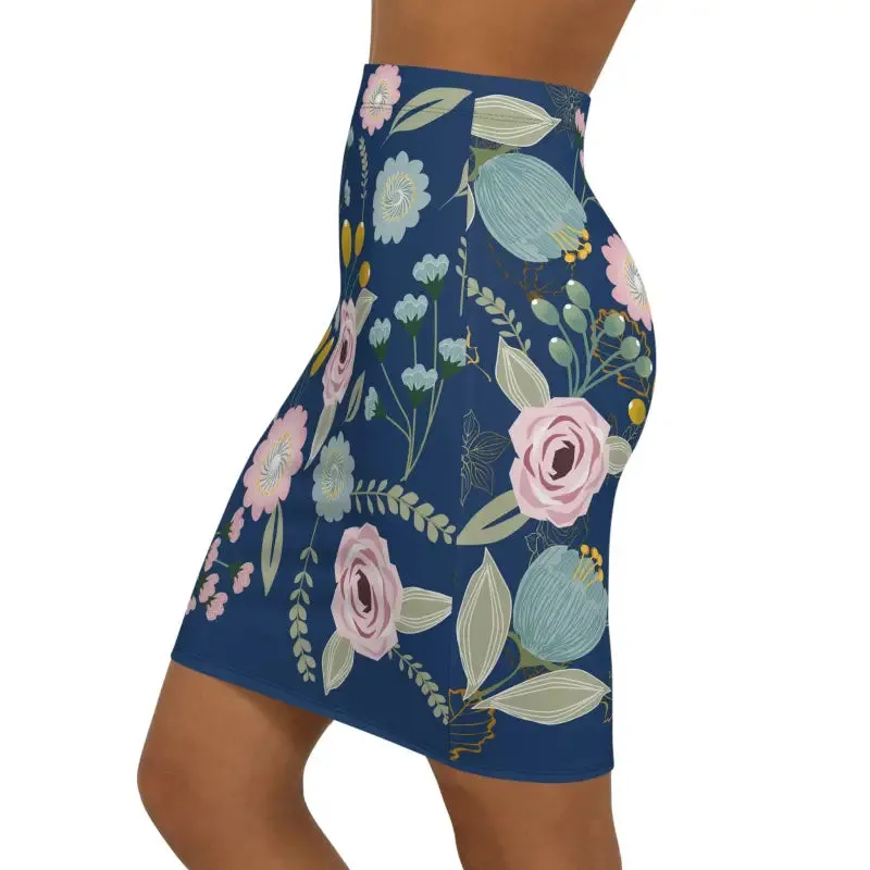 Navy Blue Mini Skirt with Spring Florals Bold Looks