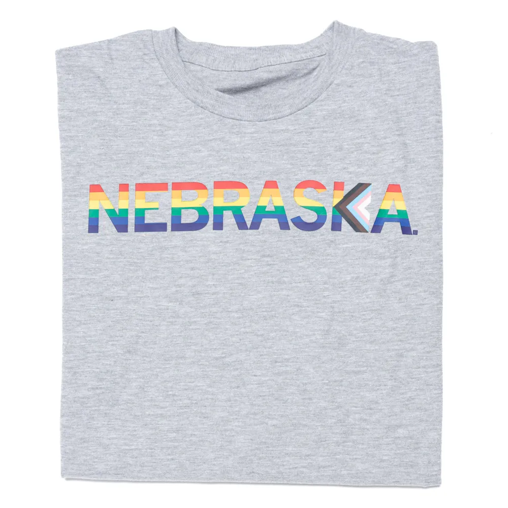Nebraska Text Progress Pride Flag