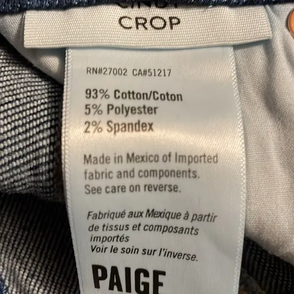NEW | PAIGE CINDY‎ CROPPED RAW HEM JEANS IN UNPLUGGED DARK WASH SIZE 25