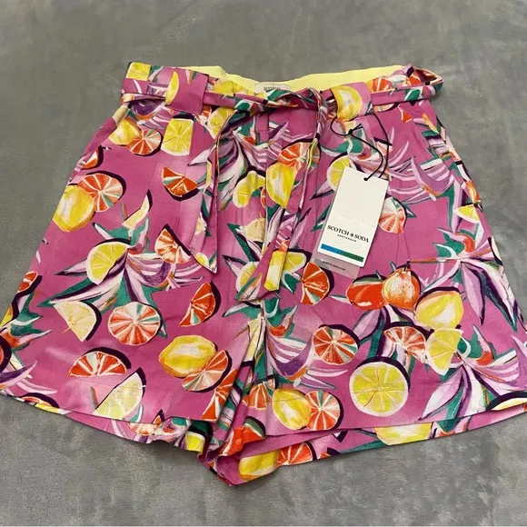 New! Scotch &amp; Soda High-Rise Mid-Length Shorts fruit citrus print 27204
