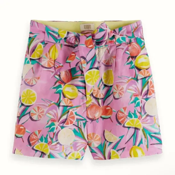 New! Scotch &amp; Soda High-Rise Mid-Length Shorts fruit citrus print 27204