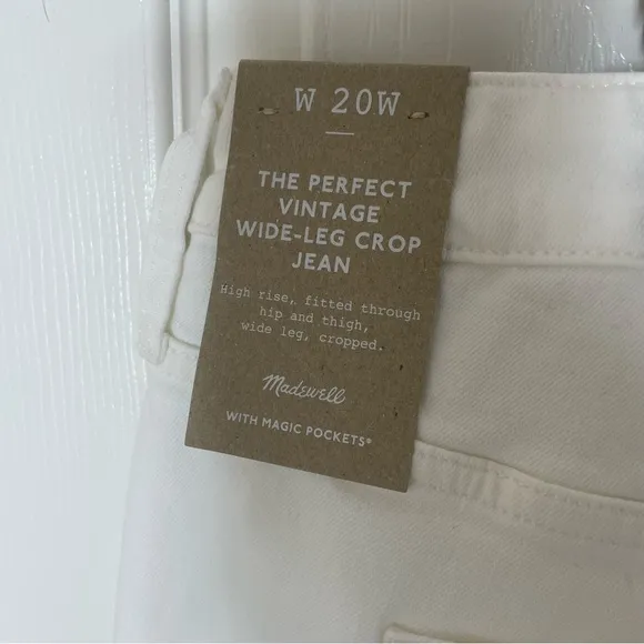 NEW WITH TAGS Madewell Plus Perfect Vintage Wide Leg Crop Jean Tile White 20W