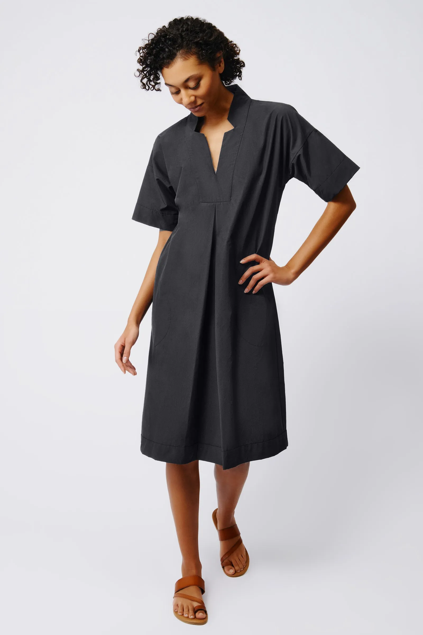 Notch Placket Dress - Black Broadcloth