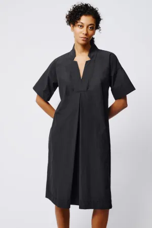 Notch Placket Dress - Black Broadcloth