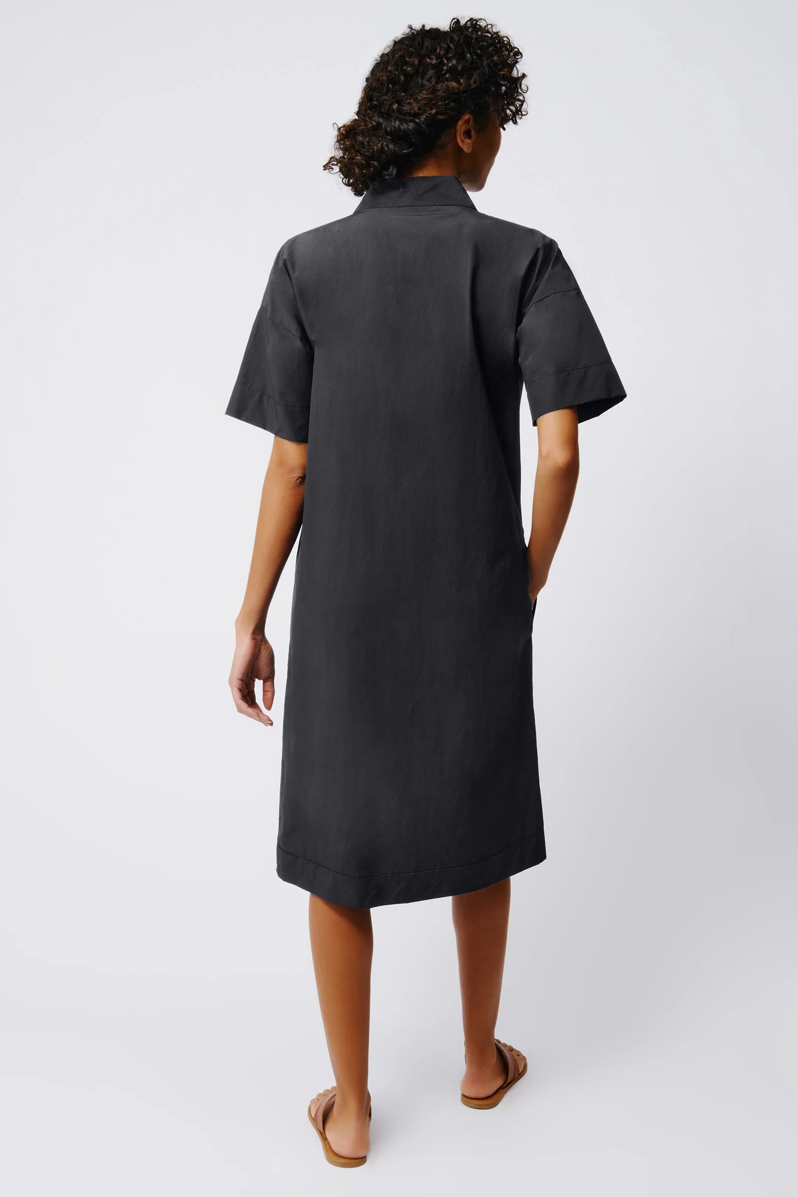 Notch Placket Dress - Black Broadcloth