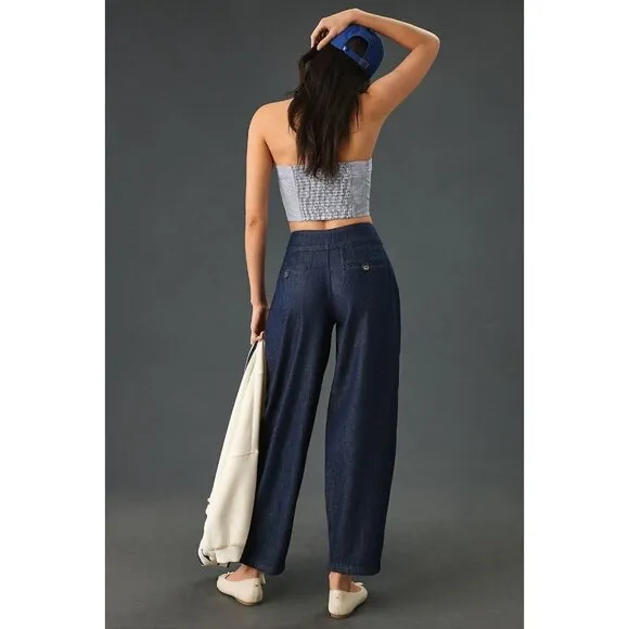 NWT Anthropologie Pilcro Porto Pleated High-Rise Tapered Jeans 24 Blue