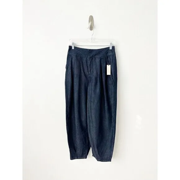 NWT Anthropologie Pilcro Porto Pleated High-Rise Tapered Jeans 24 Blue