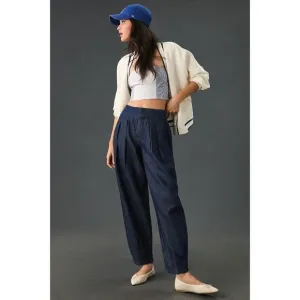 NWT Anthropologie Pilcro Porto Pleated High-Rise Tapered Jeans 24 Blue