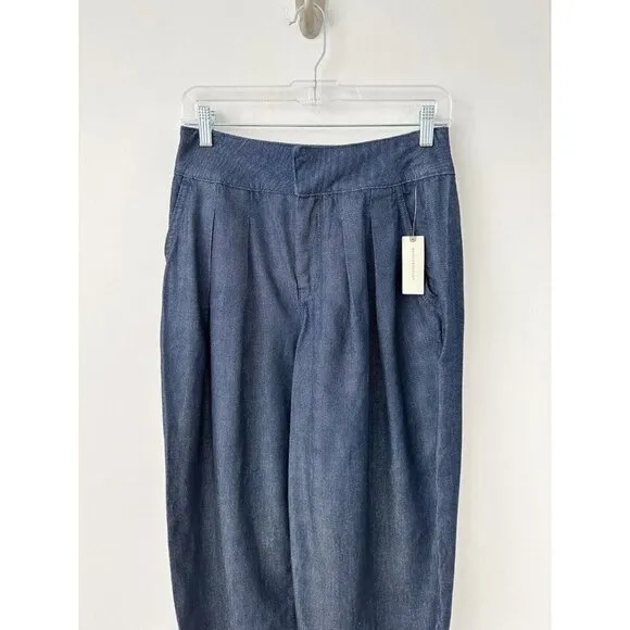 NWT Anthropologie Pilcro Porto Pleated High-Rise Tapered Jeans 24 Blue