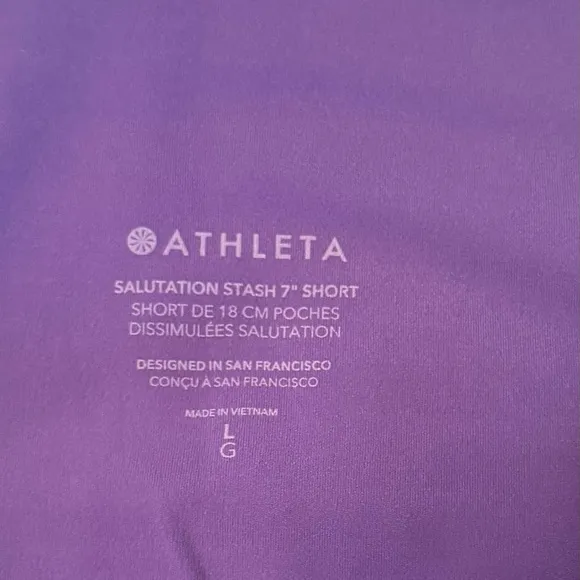 NWT ATHLETA SALUTATION STASH 7” shorts size large in purple