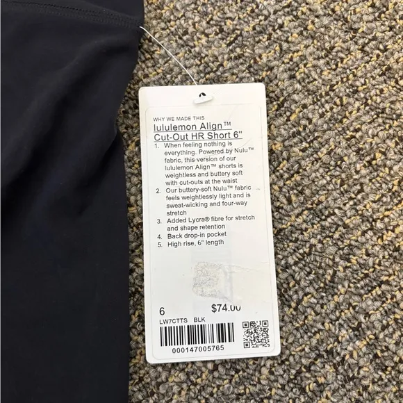 NWT! 🍋🍋Lululemon Align Cut-Out High Rise Short 6”🍋🍋. Size 6. Color Black.