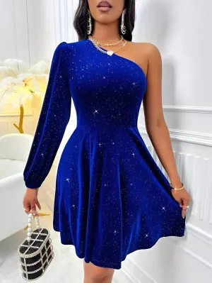 Odalys | Elegant velvet one-shoulder dress for women