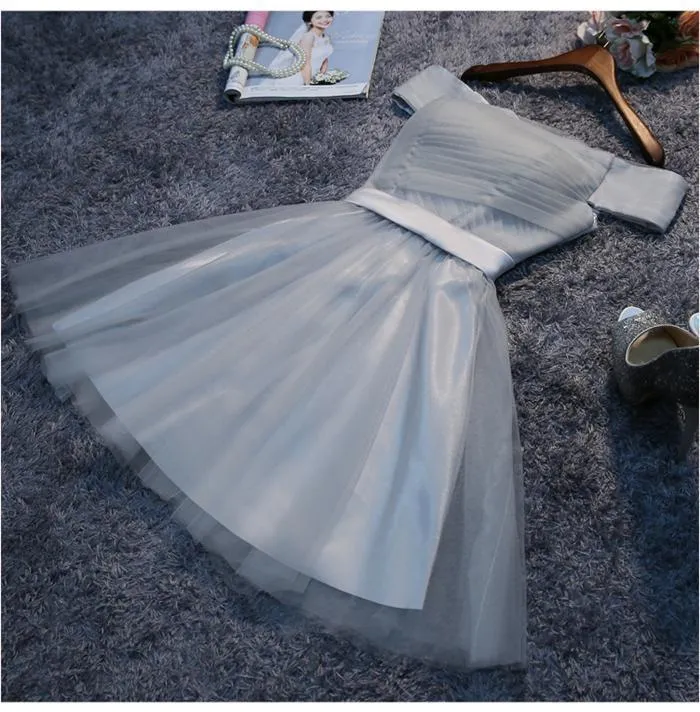 Off Shoulder Grey Tulle Short Cheap Homecoming Dresses 2018, BDY0304