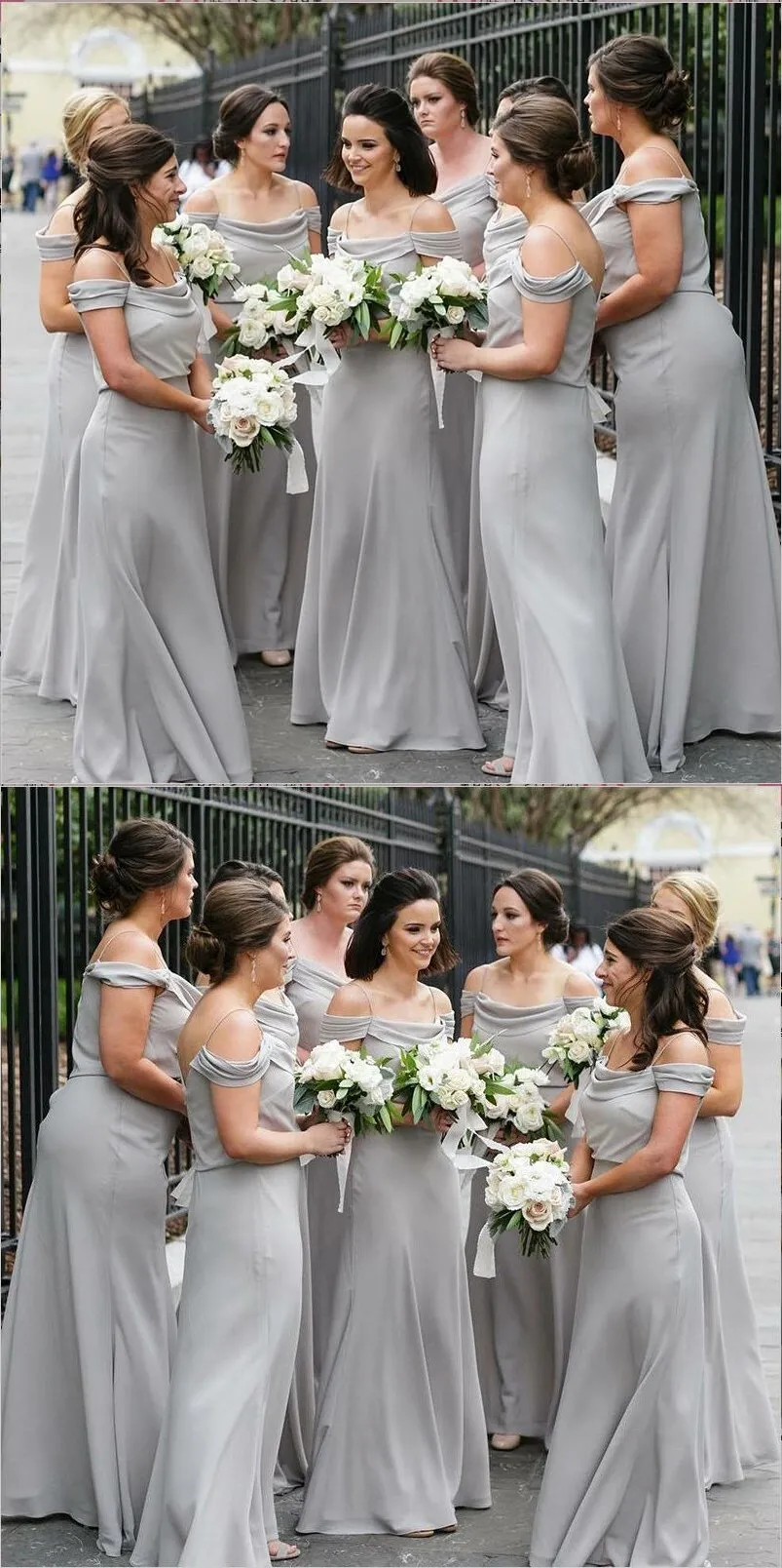 Off Shoulder Spaghetti Straps Light Grey Elegant Custom Cheap Modest Sexy Affordable Bridesmaid Dresses, WG292