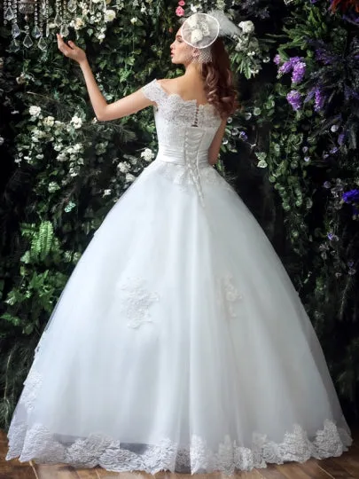 Off-The-Shoulder Lace Ball Gown Wedding Dress