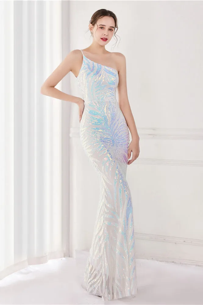 One Shoulder Sequin Mermaid Long Evening Dress