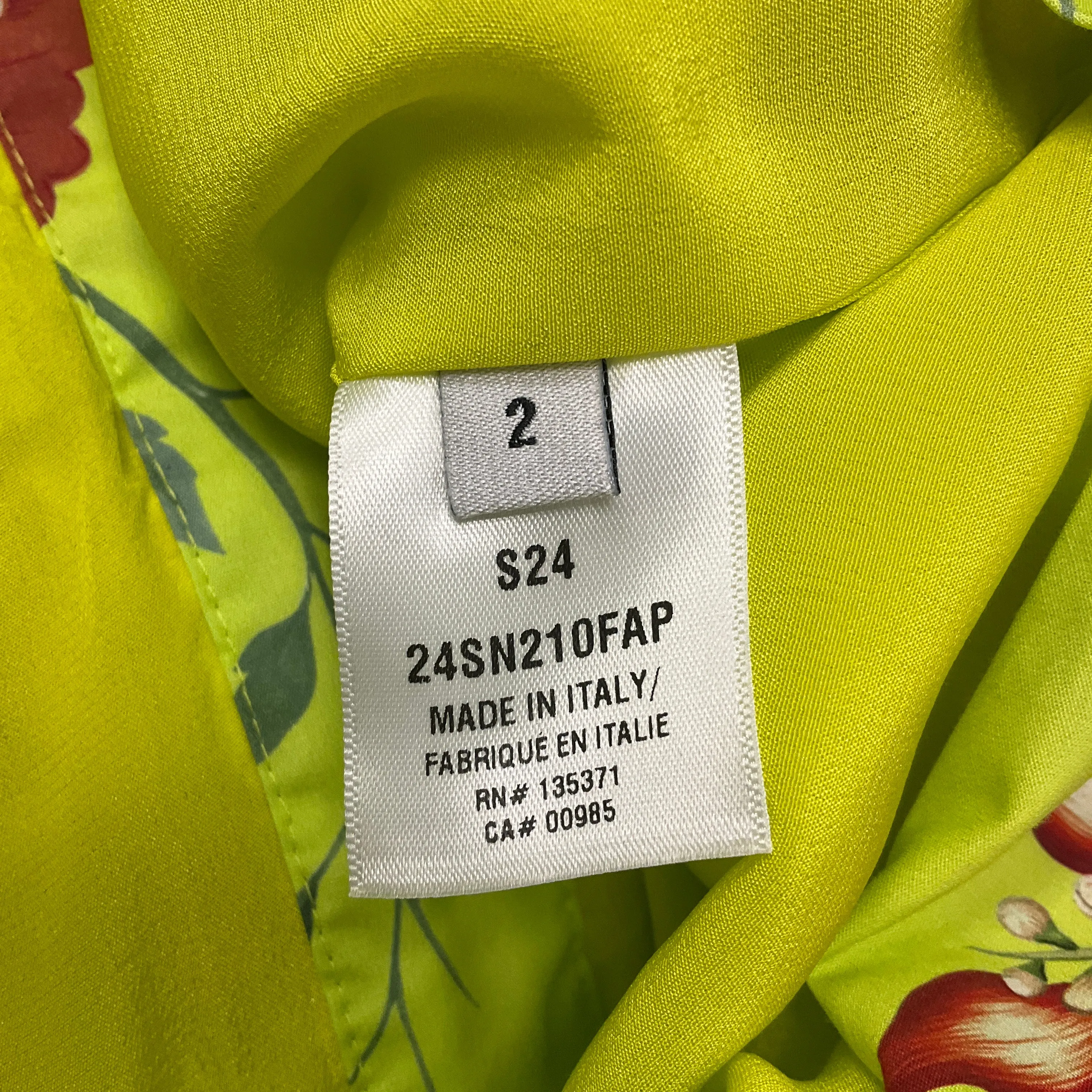 Oscar de la Renta Neon Yellow Multi Spring 2024 Off Shoulder Ruffle Mini Dress