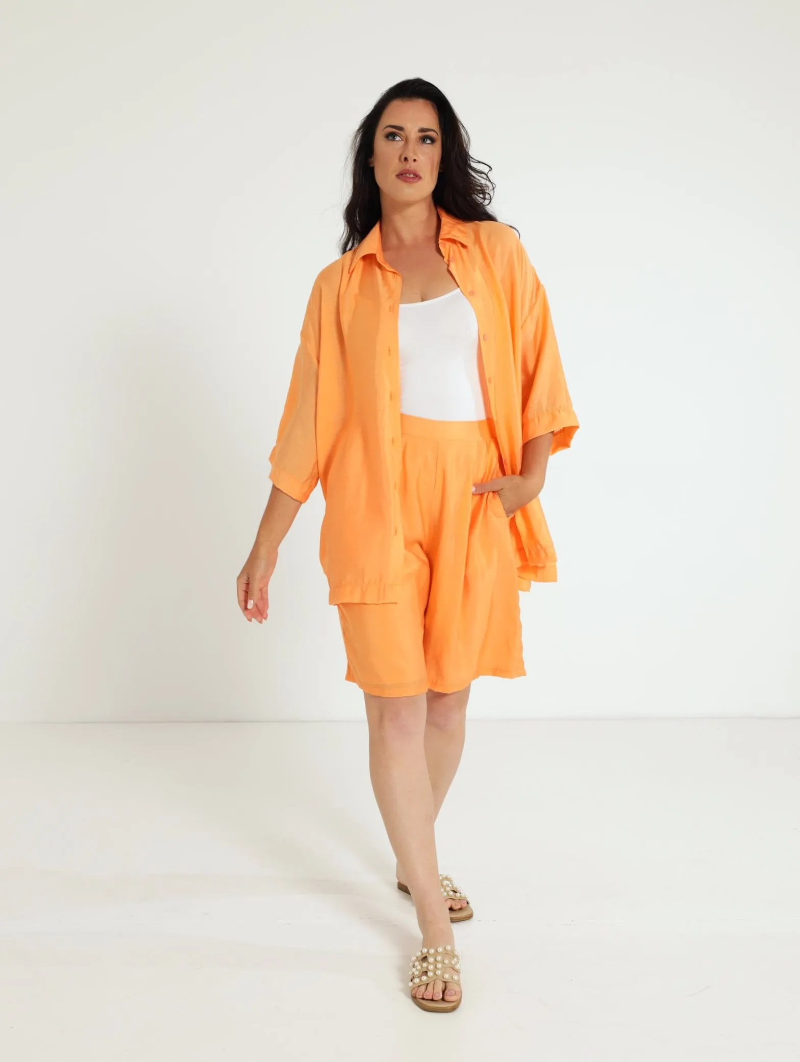 Oversized Satin Shirt - Light Orange