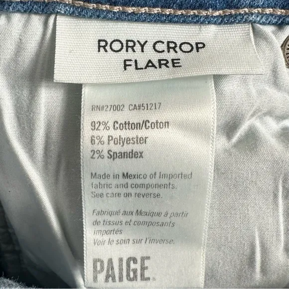 Paige Rory High Rise Cropped Flare Jeans Size 25