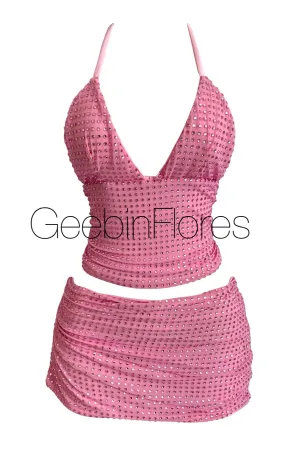 Palmira Pink Crystal Skirt Set