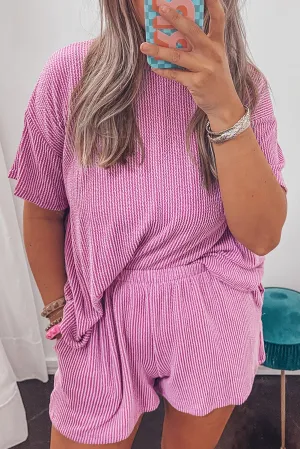 Phalaenopsis Ribbed Knit T Shirt and Shorts Plus Size Lounge Set