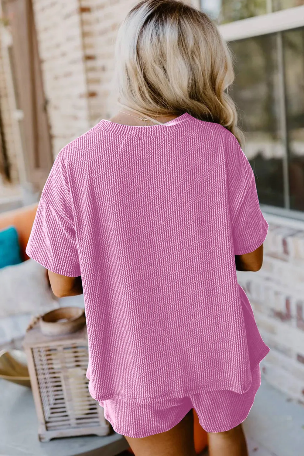 Phalaenopsis Ribbed Knit T Shirt and Shorts Plus Size Lounge Set