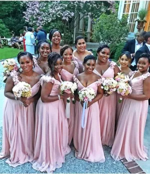 pink bridesmaid dresses long 2021 floral v neck chiffon a line elegant wedding guest dresses