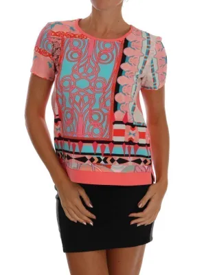 Pink Stretch Motive Blouse Top
