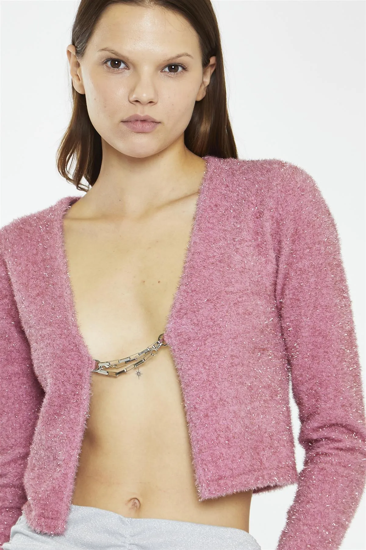 Pink Tinsel Long-Sleeve Crop-Top