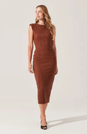 Plisse Straight Neck Midi Dress
