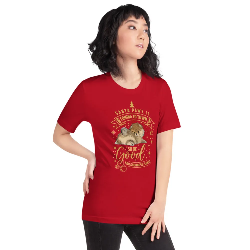 Pomeranian Puppy Santa Paws Short-Sleeve Unisex T-Shirt