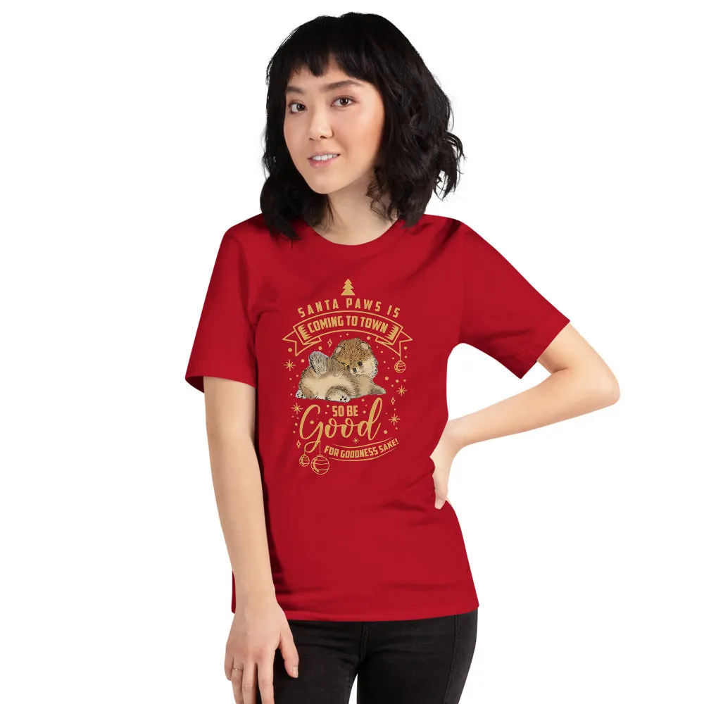Pomeranian Puppy Santa Paws Short-Sleeve Unisex T-Shirt