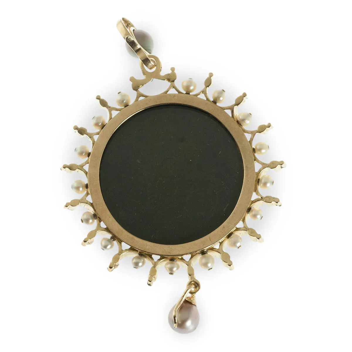 Porcelain cameo, enamel, and natural pearl pendant