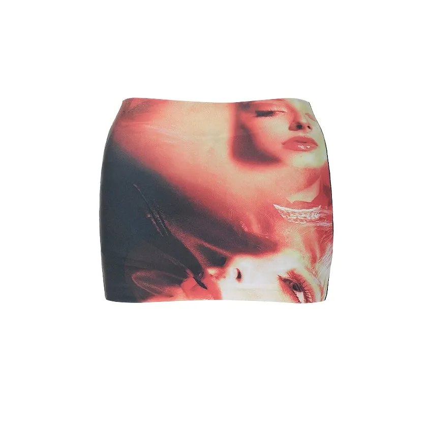 Portrait Printed Mini Skirt
