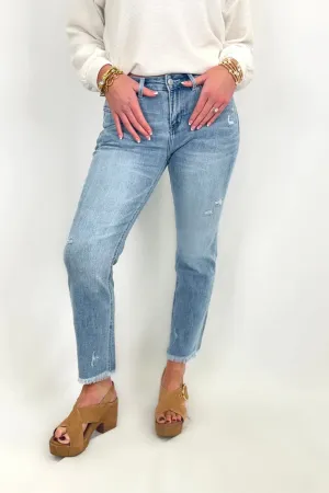 Powder Blue Mid Rise Crop Jean