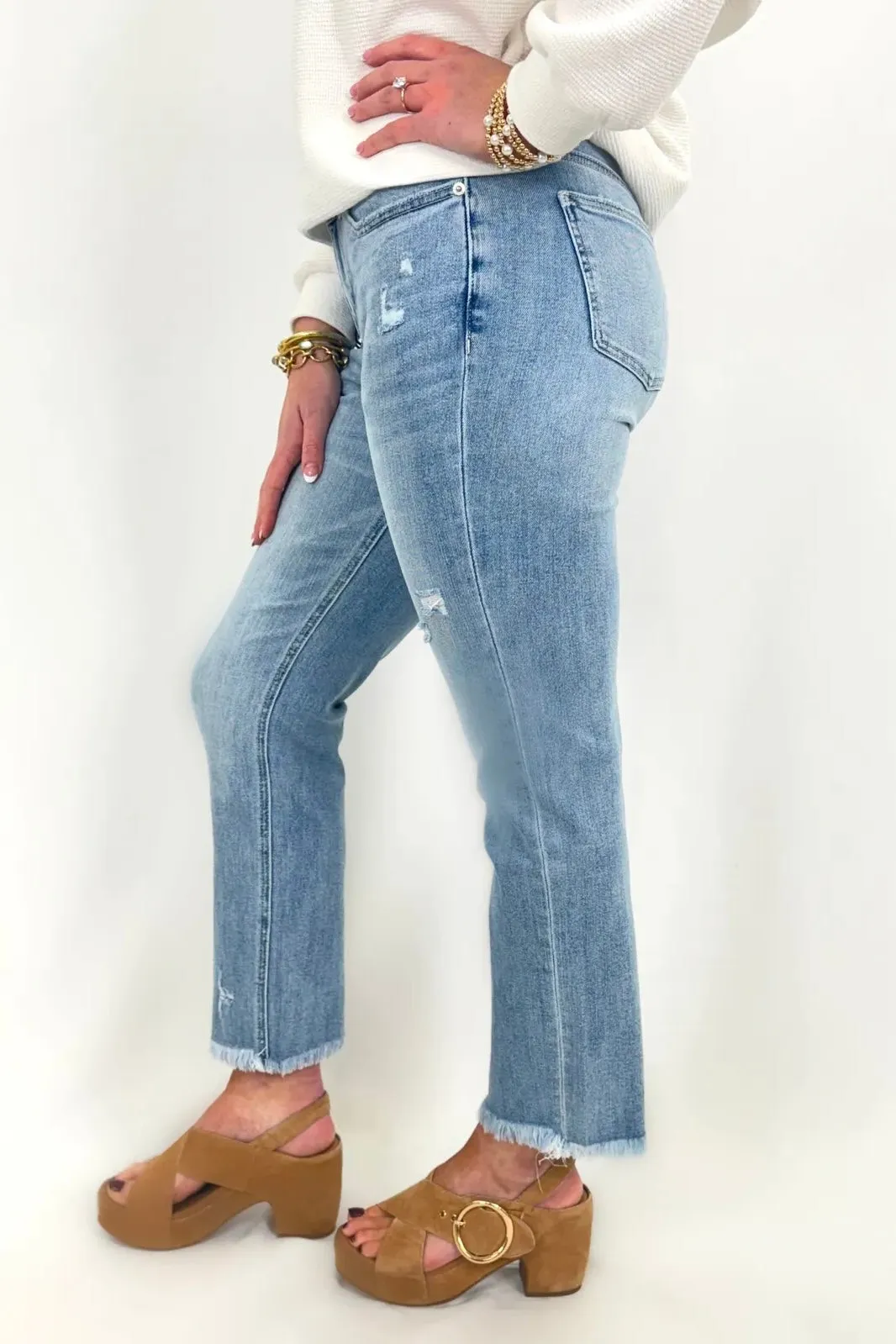 Powder Blue Mid Rise Crop Jean