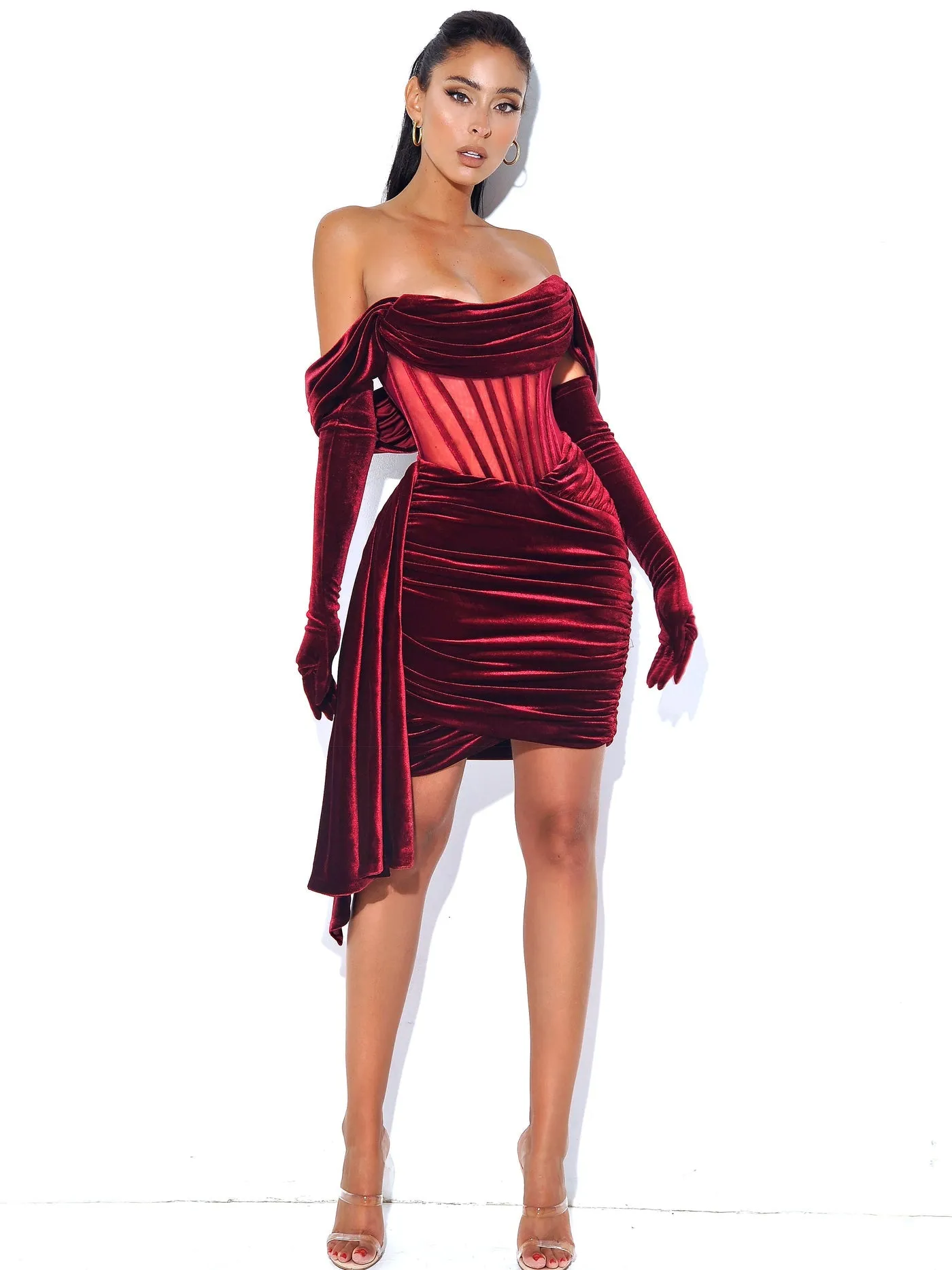 PRE-ORDER Valentina Velvet Corset Dress x Burgundy
