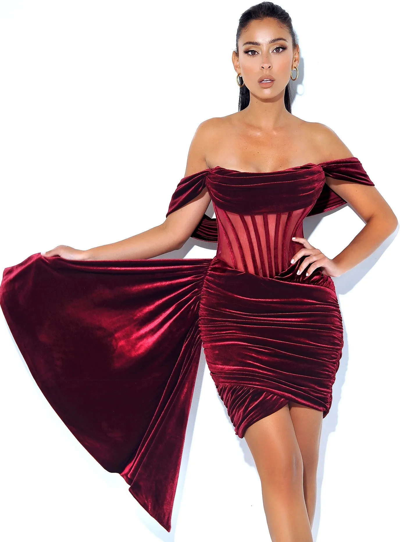 PRE-ORDER Valentina Velvet Corset Dress x Burgundy