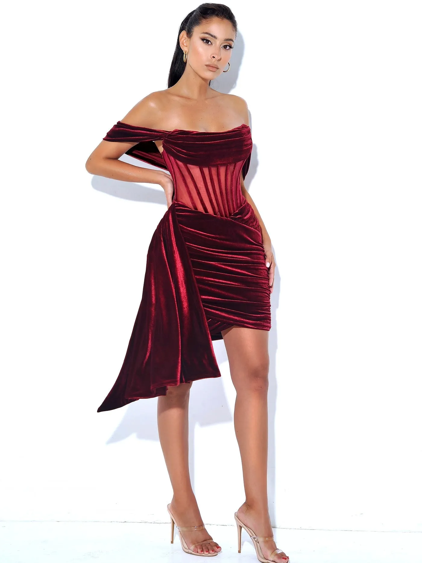 PRE-ORDER Valentina Velvet Corset Dress x Burgundy