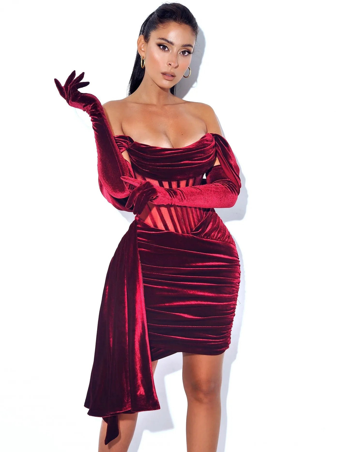 PRE-ORDER Valentina Velvet Corset Dress x Burgundy