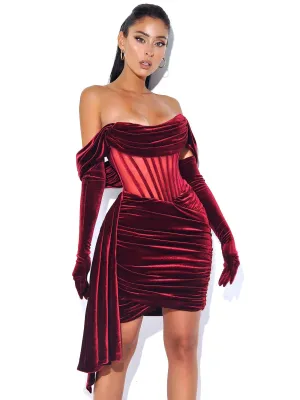 PRE-ORDER Valentina Velvet Corset Dress x Burgundy