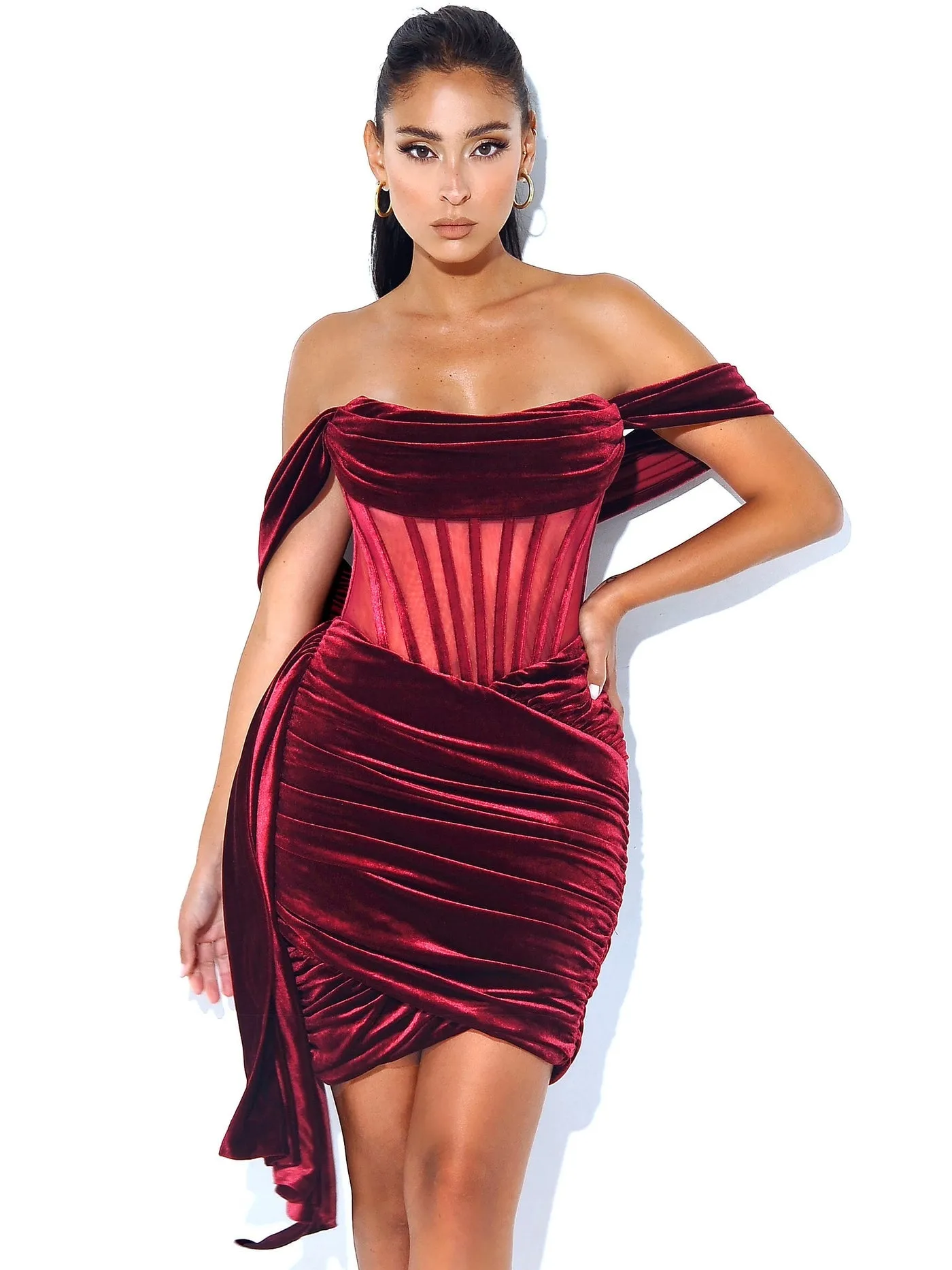 PRE-ORDER Valentina Velvet Corset Dress x Burgundy