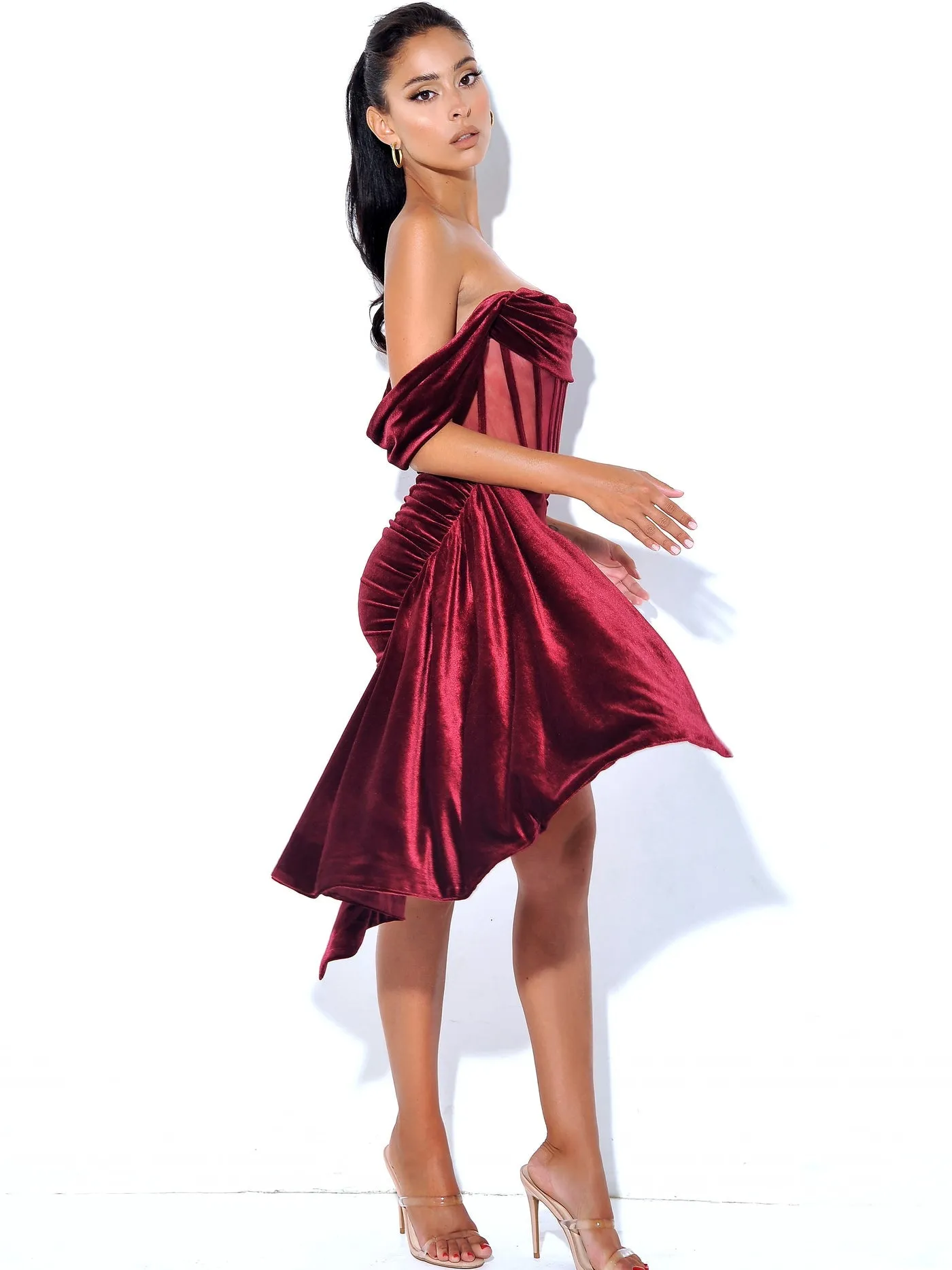 PRE-ORDER Valentina Velvet Corset Dress x Burgundy