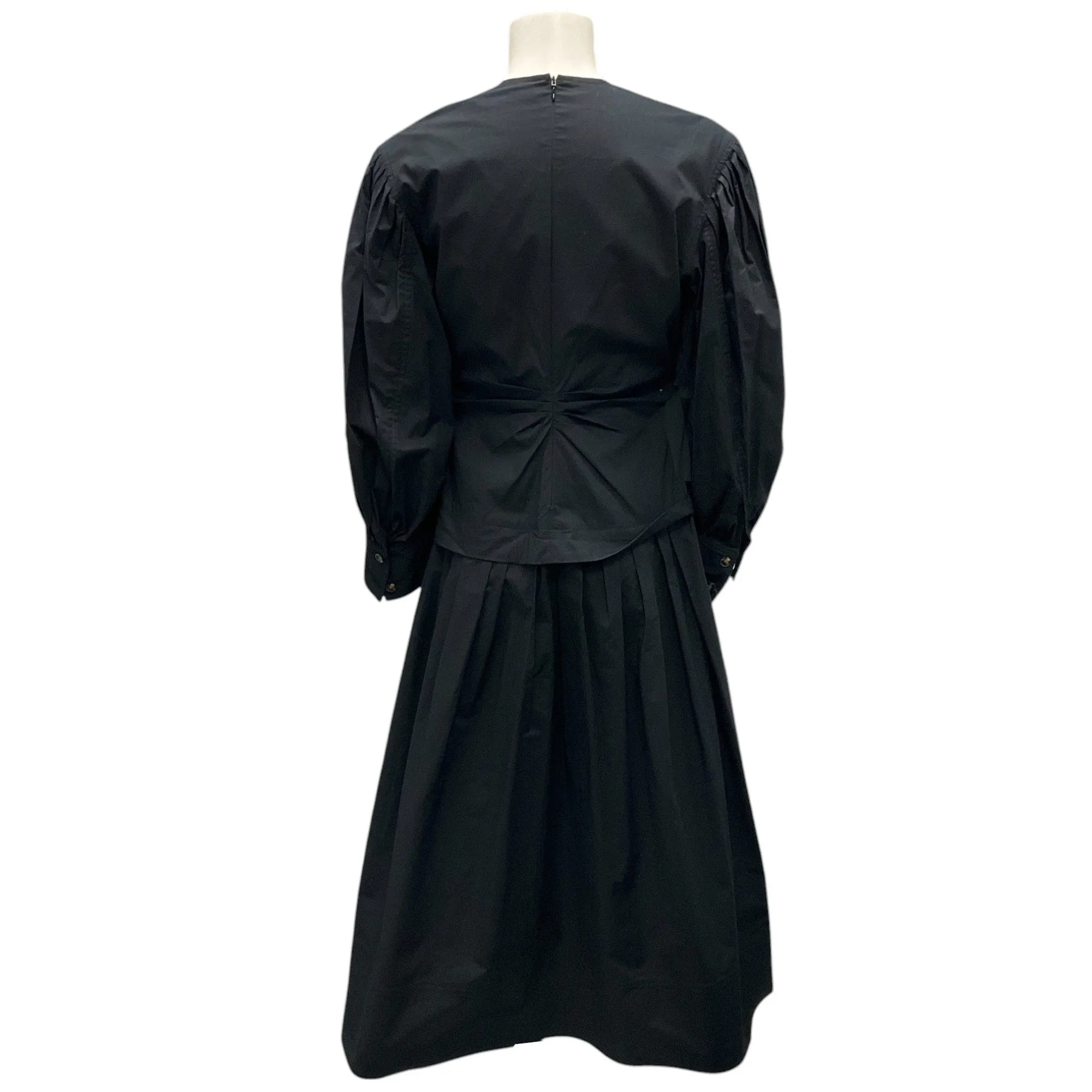 Proenza Schouler Black Poplin V-Neck Midi Dress