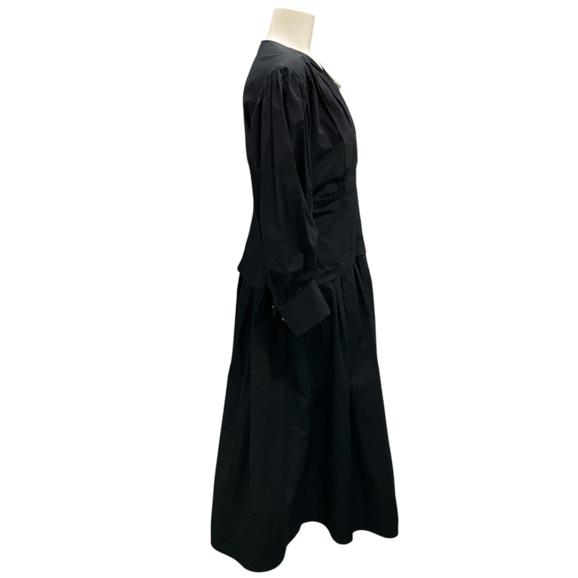 Proenza Schouler Black Poplin V-Neck Midi Dress